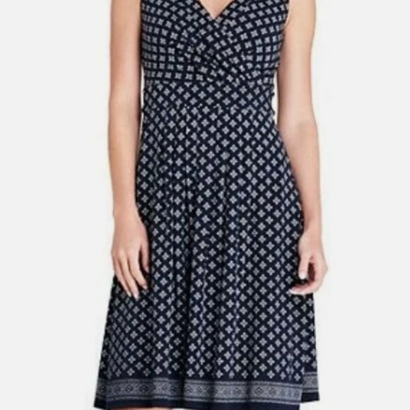 Lands End Women's Dress Sz XL Sleeveless Fit & Flare Navy Bandana Print NWOT - Picture 1 of 7